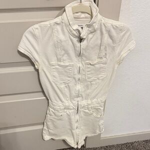 Bershka White Short-Sleeve Jumpsuit